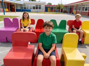 Bancas de Patio Modernas de Fibra de Vidrio con Diseño Creativo y Personalizado del Alfabeto para Niños, para Campamentos Escolares y Plazas Comerciales - Product Image 5