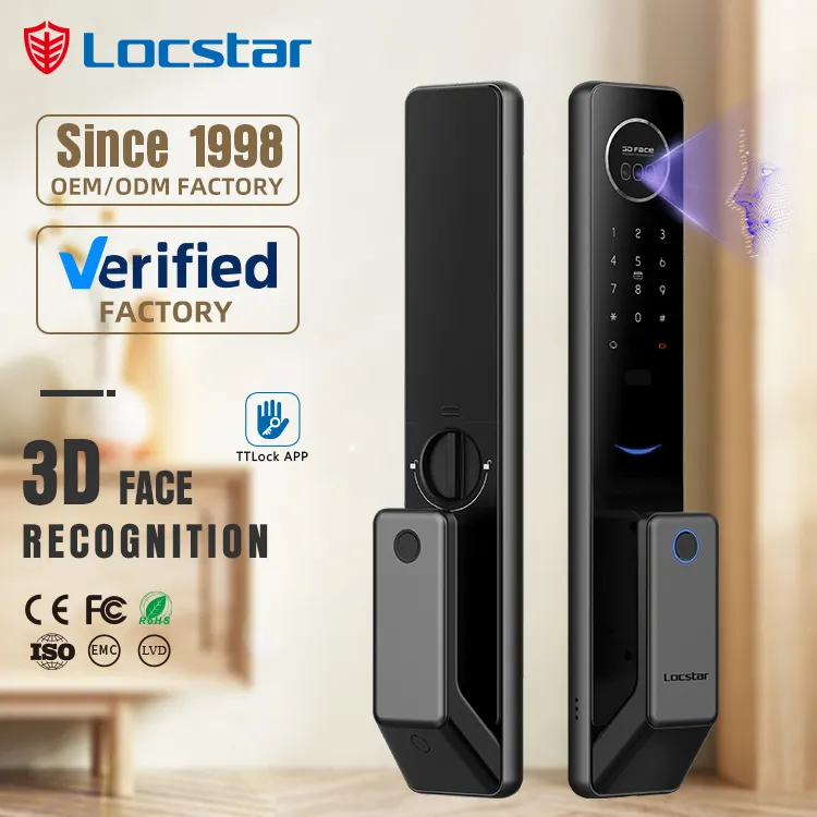 โรงงาน Locstar ขายส่งดิจิตอลไบโอเมตริกซ์ที่อยู่อาศัยอิเล็กทรอนิกส์ TTlock ประตูอัจฉริยะพร้อมกล้องล็อคอัตโนมัติเต็มรูปแบบ