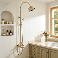 Robinet de douche en laiton doré classique européen de luxe, système à double poignée, pluie et jet, pour salle de bain d'hôtel