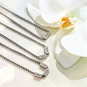 Collana con Barretta Quadrata <span class=keywords><strong>in</strong></span> Acciaio Inox Personalizzata con <span class=keywords><strong>Nome</strong></span> Inciso, 1/2/3 Pezzi, Regalo per Festa <span class=keywords><strong>della</strong></span> Mamma, del Papà, San Valentino, Compleanno - Product Image 4