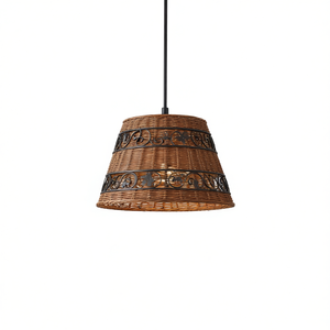 Brown <b>Wicker</b> Ceiling <b>Lamp</b> Shade Medium Bell Shape Elegant Decorative Iron Inlays <b>Lamp</b> Cover - Product Image 1