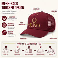 Gorra Trucker Bordada Ajustable 100% Algodón con Malla Trasera, Diseño Corona de Laurel Borgoña, para Hombre y Mujer, Ideal para Noche, Calle, Verano, Aire Libre, Invierno