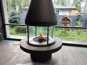 Comentarios foto real techo interior <span class=keywords><strong>de</strong></span> lujo montado chimenea envolvente <span class=keywords><strong>vidrio</strong></span> leña fuego chimenea redonda para Villa - Product Image 5