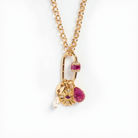 Collier multi-éléments européen et américain avec incrustation de zircon, pierre de naissance, chaîne à maillons plaquée or, avec verre comme pierre principale