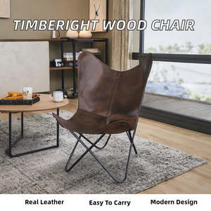 Fauteuil Timberight moderne en cuir véritable avec dossier capitonné, design sans accoudoirs, écologique et pliable pour salon et chambre à coucher - Product Image 2