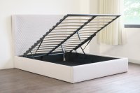 Base de Cama Otomana Tapizada Premium con Respaldo de Ala y Almacenamiento Elevable, Tamaños Queen, King, Full, Twin, Personalizable, Fácil Montaje para Alquiler