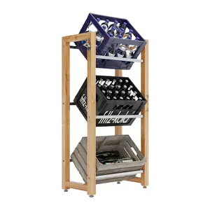 Bamboo Beer Crate Holder 3 Crates Drinks Rack Stylish Stand for All Kinds of Drink Crates (3 Boxes)