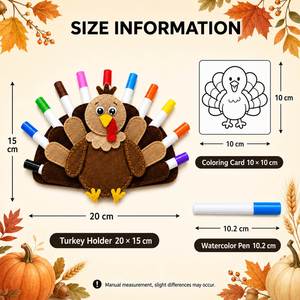 New Thanksgiving Turkey Felt Marker Holder Set with 12 Watercolor Pens and 10 Coloring Cards Kids DIY Craft Activity <b>Kit</b> - Product Image 3