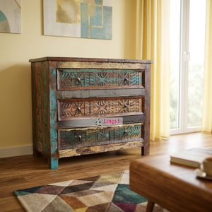 Vintage Recycled Mango Wooden Living Room Cabinets Chest of <b>Drawers</b> 3 <b>Drawers</b> Storage Furniture Bedside <b>Drawer</b> Table - Product Image 2