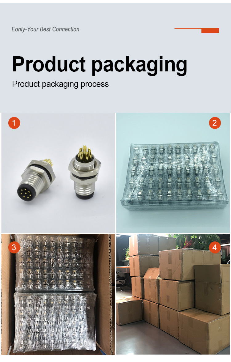 Socket Pcb Panel Mount Connector M12 Waterproof Connector A Code 8 Pin Female 90 Degrees
