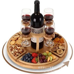 Cross-border creative wooden picnic <b>plate</b> with wine bottle storage <b>rack</b>, solid wood outdoor picnic detachable snack <b>plate</b> - Product Image 5