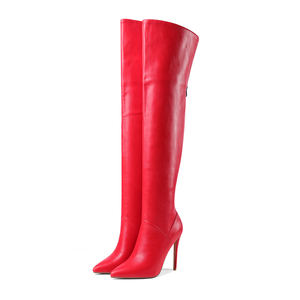 Bottes humides Sexy à talons hauts en Latex pour femmes, vente en gros, hauteur du genou, cuissardes rouges, accessoire pour dames, 2020 - Product Image 3