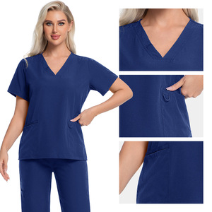 Beauty Spa Skin Care Therapist Work Uniform Elastic V Neck Moisture Wicking Split Set Women Hospital Uniforms - Product Image 2