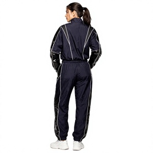 Custom Women Navy <b>Lightweight</b> Windbreaker Track 2-piece Set and Pants OEM ODM Reflective Trim Sportswear Casual <b>Jacket</b> for men - Product Image 3