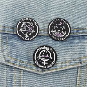 Alfileres de esmalte de bruja feminista exorcizar <span class=keywords><strong>el</strong></span> diseño del patriarcado brujas para mujeres broche de derechos insignia de solapa regalos de joyería al por mayor - Product Image 1