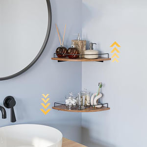 Étagère d'angle suspendue en bois brun campagnard, <span class=keywords><strong>casier</strong></span> autoportant avec garde-corps, niveau unique, grande capacité, durable, pour salle de bain et <span class=keywords><strong>cuisine</strong></span> - Product Image 2