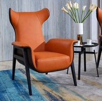 Fauteuil vintage de luxe nordique classique design pour salon et hôtel, fauteuil avec dossier à oreilles, fauteuil, chaise longue en tissu et cuir