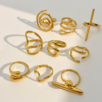 Bague plaquée or irrégulière bague réglable ouverte en acier inoxydable non terni pour les femmes bague en acier inoxydable à double ouverture
