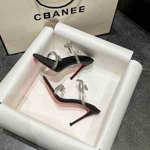 Women's One-Strap <b>Silver</b> Rhinestone Sandals, Thin Heel Crystal Transparent <b>Slippers</b>, Elegant High Heels New Arrival - Product Image 4