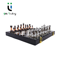 Échecs de luxe avec pièces de 3,5 pouces, grand plateau d'échecs pliable en bois marbré de 15 pouces, de qualité supérieure