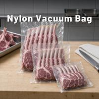 Sac sous vide en nylon de qualité alimentaire, transparent, résistant aux perforations, pochette de mise sous vide sur mesure pour l'emballage de côtelettes d'agneau