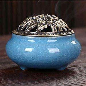 Quemador de incienso a granel al por mayor directo de fábrica colorido <span class=keywords><strong>hielo</strong></span> agrietado Aroma fragancia TAPA DE Metal quemador de incensario de cerámica - Product Image 6
