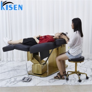 Kisen 2025 New Design Hot Sale Hair Salon Furniture Electric Black Leather Shampoo Chair Massage SPA <b>Bed</b> with Gold Base - Product Image 5