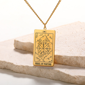 Cũ Tarot Của Phụ Nữ Vàng Thép Không Gỉ Chuỗi Mặt Trăng Dây Chuyền Cái Chết Dấu Hiệu Quà Tặng Vuông Thiết Kế Ý Thức Đồ Trang Sức - Product Image 5