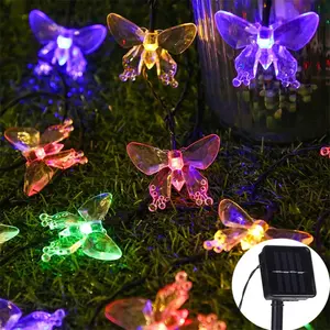 Guirlande solaire en forme de papillon pour décoration extérieure de jardin, guirlande lumineuse Led