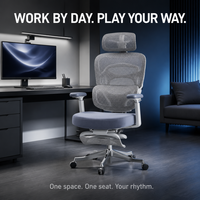 Chaise de bureau ergonomique AOR à dossier haut en maille avec repose-pieds gris, mousse à mémoire de forme, base en alliage d'aluminium robuste, pour le gaming, vente en gros usine