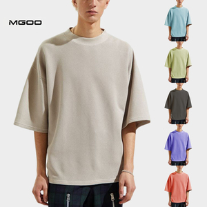 MGOO Blank Waffle Woven Cotton Tshirts Short Sleeve Men Oversized Boxy Style Tee Plain Loose Fit t shirt