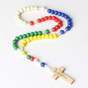 Rosario Barato con Cruz de Jesús, Cuentas de Colores, Hecho a Mano, Joyería Religiosa Católica de Madera, Regalos para Comunión, Bautizo, Iglesia, Venta al Por Mayor - Product Image 6