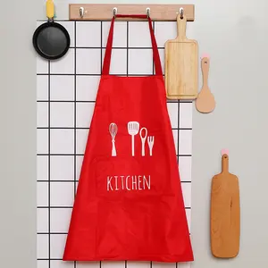 Celemek hitam koki poliester pria wanita, celemek Bar dapur memasak Logo cetak kustom tahan air