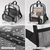 Sac à dos en PVC transparent personnalisé avec logo, vente en gros d'usine BSCI, pour femmes, hommes, école, travail, voyage, usage quotidien