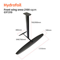 Papan Selancar Foil GY1310 Laris Manis untuk Pemula, Serat Karbon Ultra-Ringan Warna Hitam, Ukuran Tiang dan Basis Dapat Disesuaikan, Bilah Besar Hydrofoil