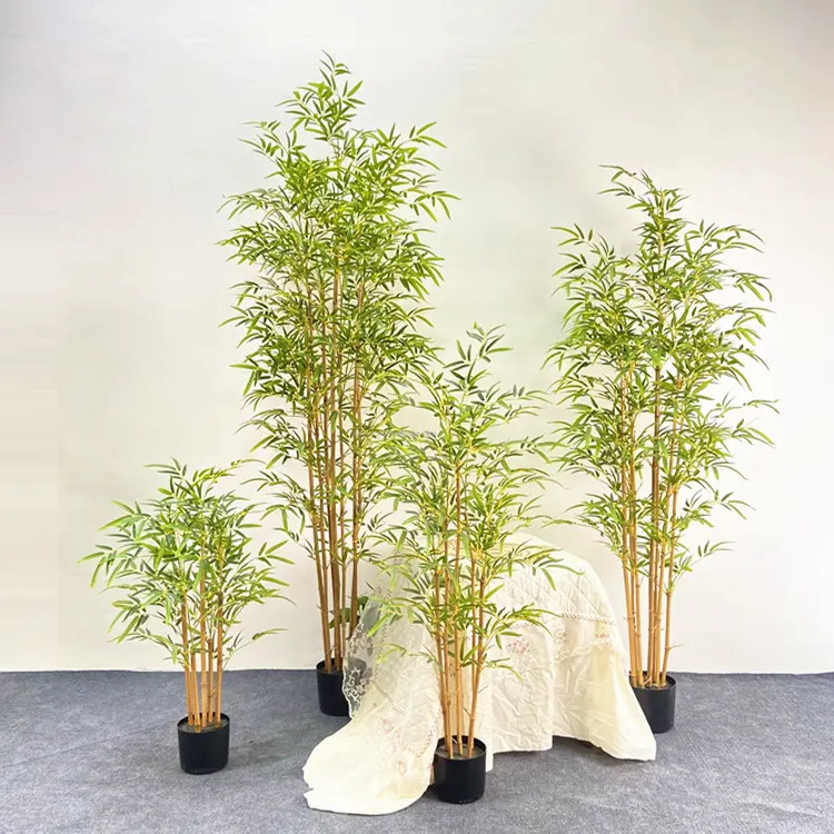 Plante de bambou artificielle réaliste de 90 à 210cm Bâton naturel Plante artificielle de feuilles de bambou Plante artificielle