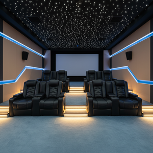 Fauteuil de <span class=keywords><strong>cinéma</strong></span> électrique moderne de luxe pour intérieur, en cuir véritable bleu foncé, 2 places, canapé inclinable électrique, mobilier de <span class=keywords><strong>cinéma</strong></span> - Product Image 1