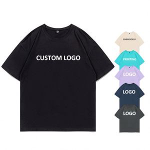 T-shirt blanc personnalisé avec impression sérigraphique, t-shirt uni, coupe ample, 220 g/m², 100 % coton, t-shirt ample à épaules tombantes - Product Image 1