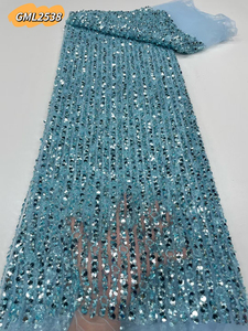 New 2023 Luxury African French Tulle Lace <strong>Silver</strong> Handmade Beaded Bridal Embroidery Classical <strong>Sequins</strong> Lace Fabric Wholesale <strong>Dress</strong> - Product Image 4