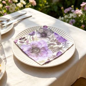 Servilletas Desechables con Diseño de Flores Púrpuras, Grandes, para Decoración de Mesa de Fiesta, Suaves, Absorbentes, Ecológicas, Biodegradables, de Papel - Product Image 2