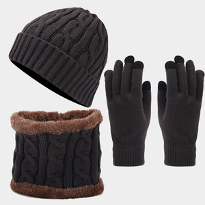 Herbst und Winter Neues Vintage Zopfmuster Dickes Warmes Mütze-, Schal- und Handschuh-Set Dreiteiliges Set Bestseller Kälteschutz-Set - Product Image 2