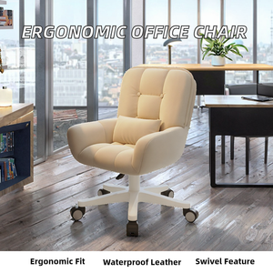 Ergonomic PU Leather <b>Office</b> Chair with Fixed Armrests, <b>Adjustable</b> Height, 360° Swivel Base, Modern Executive <b>Desk</b> Chair for Home - Product Image 2