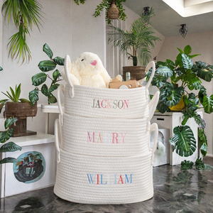 Cesta de almacenamiento Rectángulo Ecológico Encantador Patrón de flores <span class=keywords><strong>Nombre</strong></span> personalizado Cuerda de algodón tejida a mano Estilo moderno Baby Shower - Product Image 2