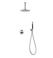 Ensemble de douche encastré à poignée unique, finition bronze huilé avec jet LED à fonction pause, finition dorée pour salle de bain d'appartement
