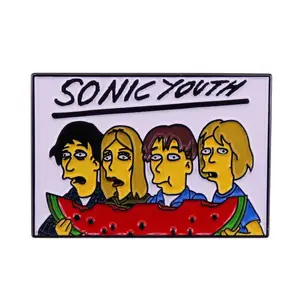 Sonic Youth Rock Band Four Teens Eat Watermelon Cartoon Brooch Pins Anime Enamel Pins Custom Design Personality Decoration