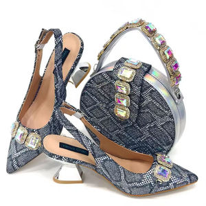Ensemble de chaussures et sac à main à carreaux pour femmes, bout rond, talon bas, chaussures assorties tendance pour les soirées et les occasions spéciales - Product Image 3