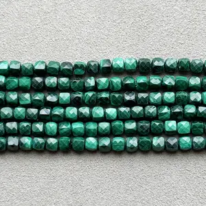 Wholesale Natural 4mm Malachite Faceted Cube Loose Beads For Making Jewelry DIY Necklace Bracelet Strand Popular