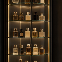 Schwarz-Goldene Eck-Parfüm-Vitrine mit Gebogenen Glasregalen LED-Beleuchtete Einzelhandels-Ausstellungsvitrine Duft-Theke