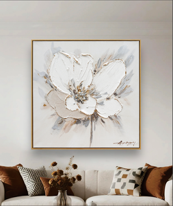 <span class=keywords><strong>Quadri</strong></span> su Tela 3D con Fiori Testurizzati, Dipinti Floreali Bianchi con Accenti Dorati, Decorazione Moderna Incorniciata - Product Image 2