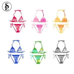 Custom Bikinis Beachwear Metal Logo Swimwear String Swimsuit Bathing Suits for Women Active Two-piece Bikinis Set 2023